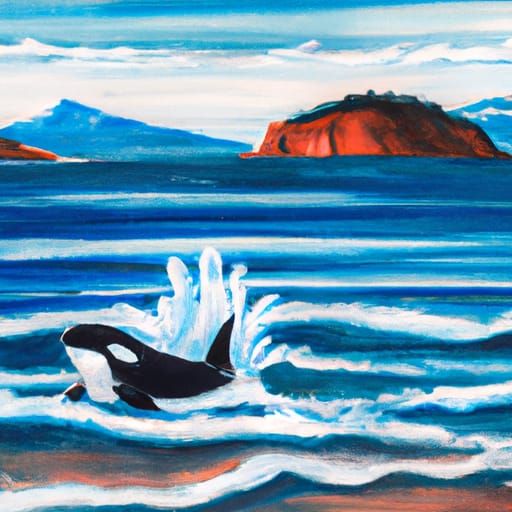 Orca Emerges on Arctic Beach: Gouache Watercolor