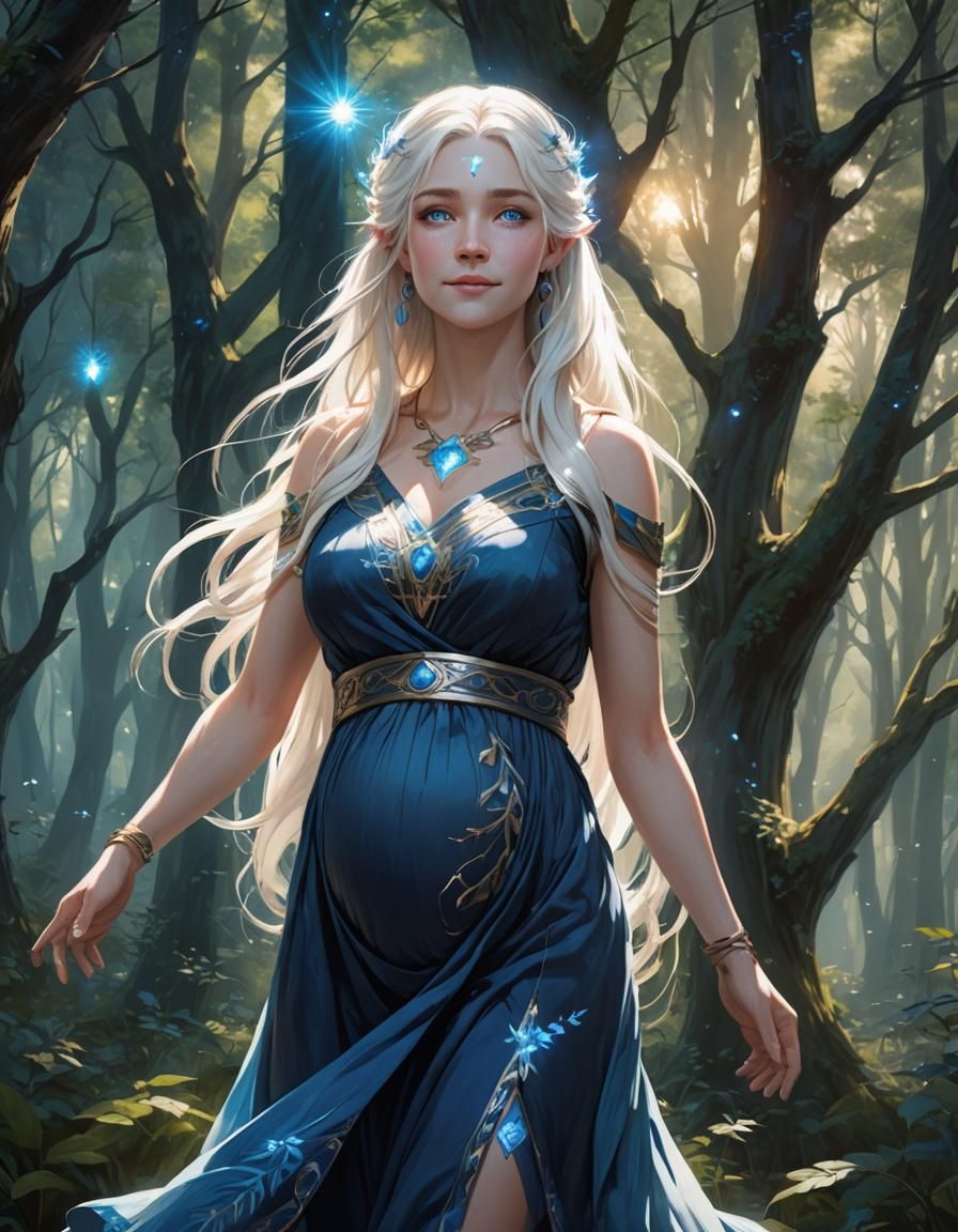 Pregnant Artemis in Forest Glade: Digital Goddess Art