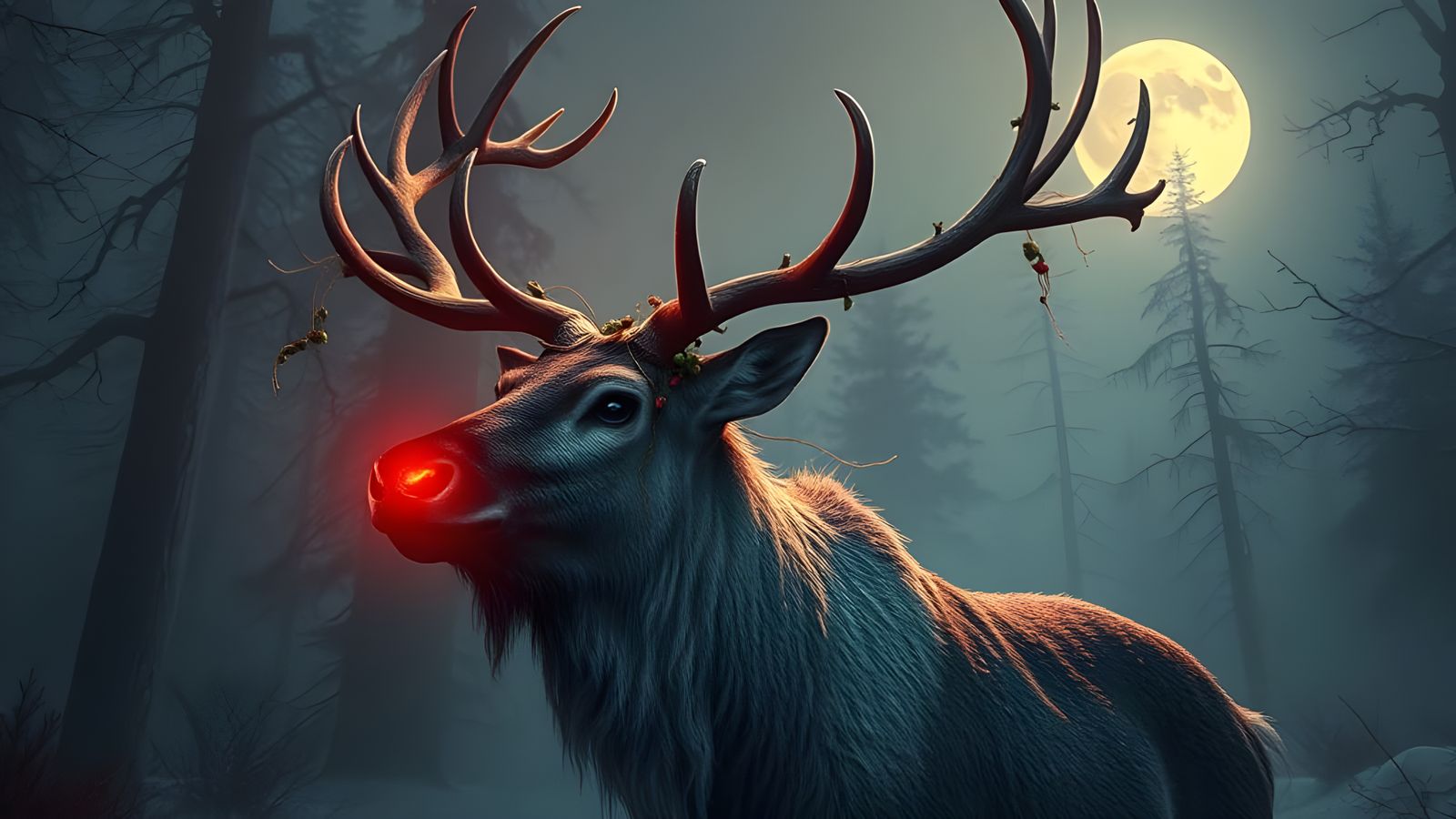 Ethereal Reindeer Illuminates Haunting Forest Twilight
