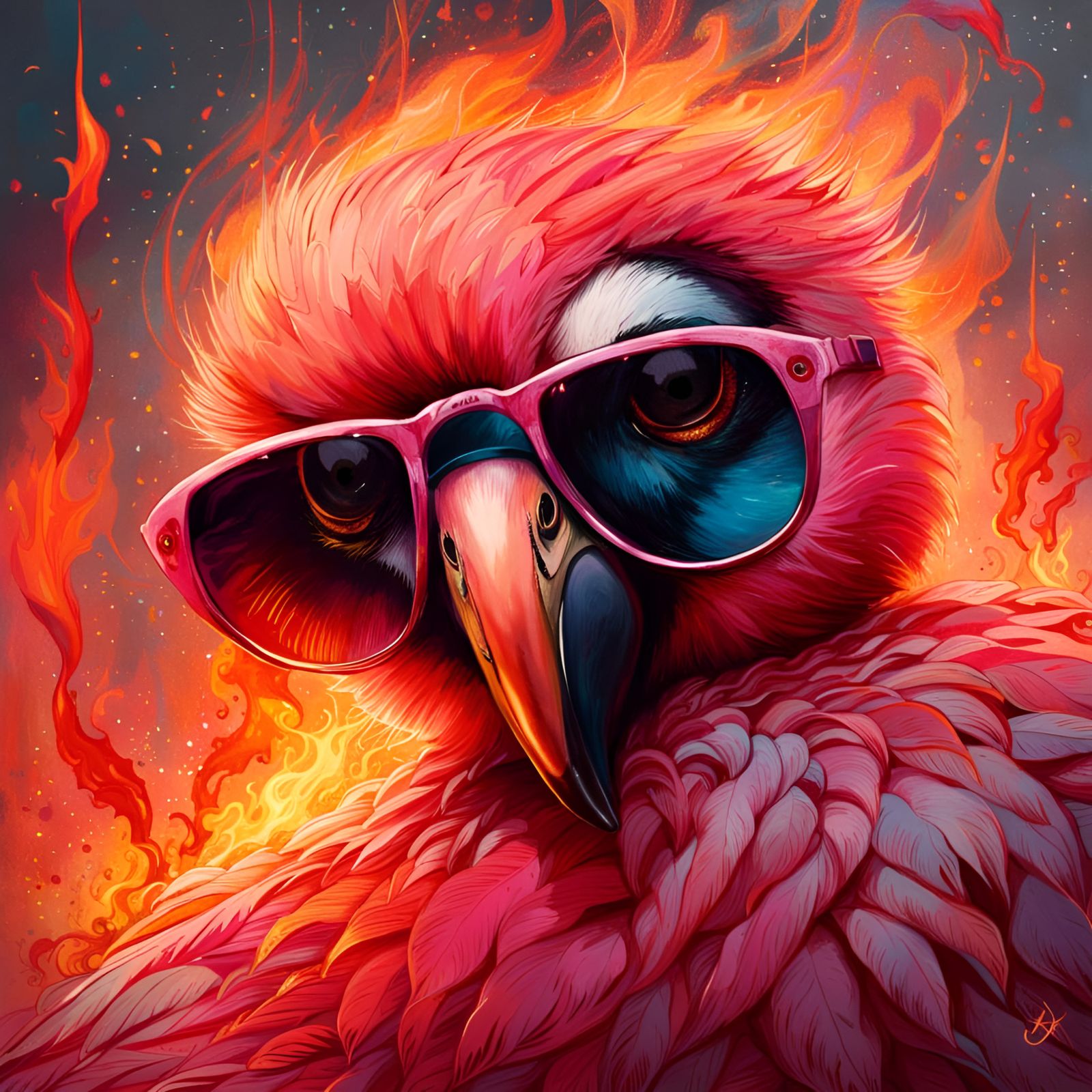 Flaming Flamingo Portrait in Pixar Style