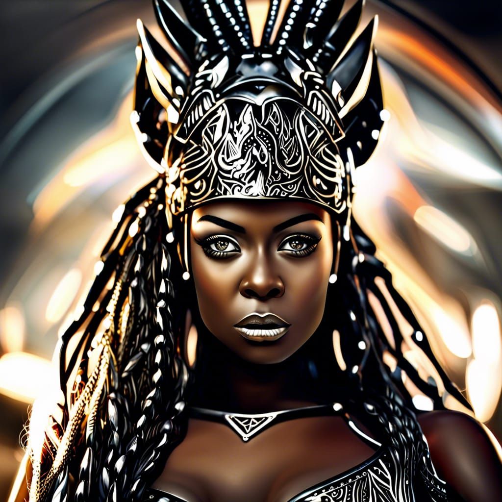 Hyperrealistic Black Warrior Princess in Metal Bikini