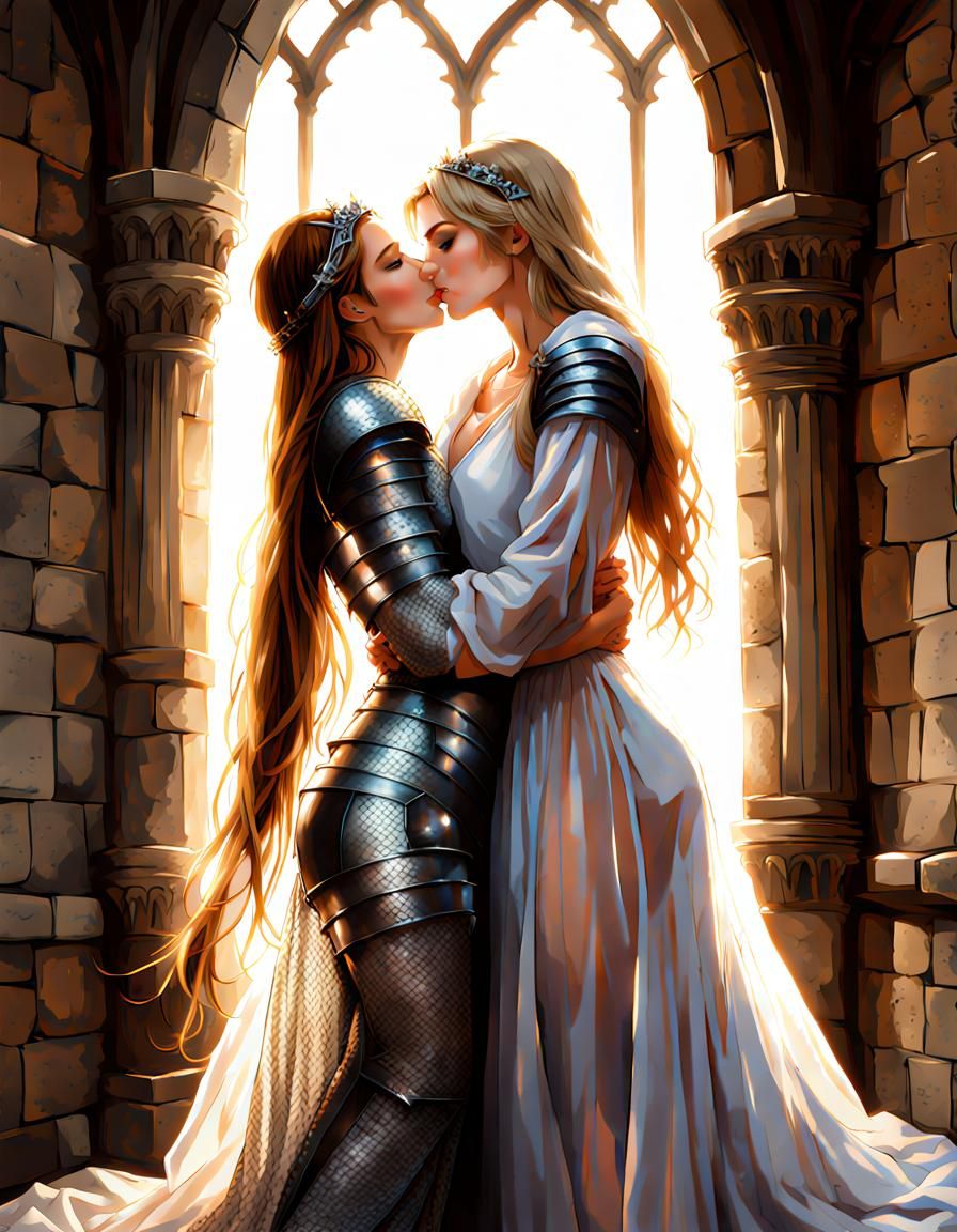 Medieval Princess Kiss in Castle Tower