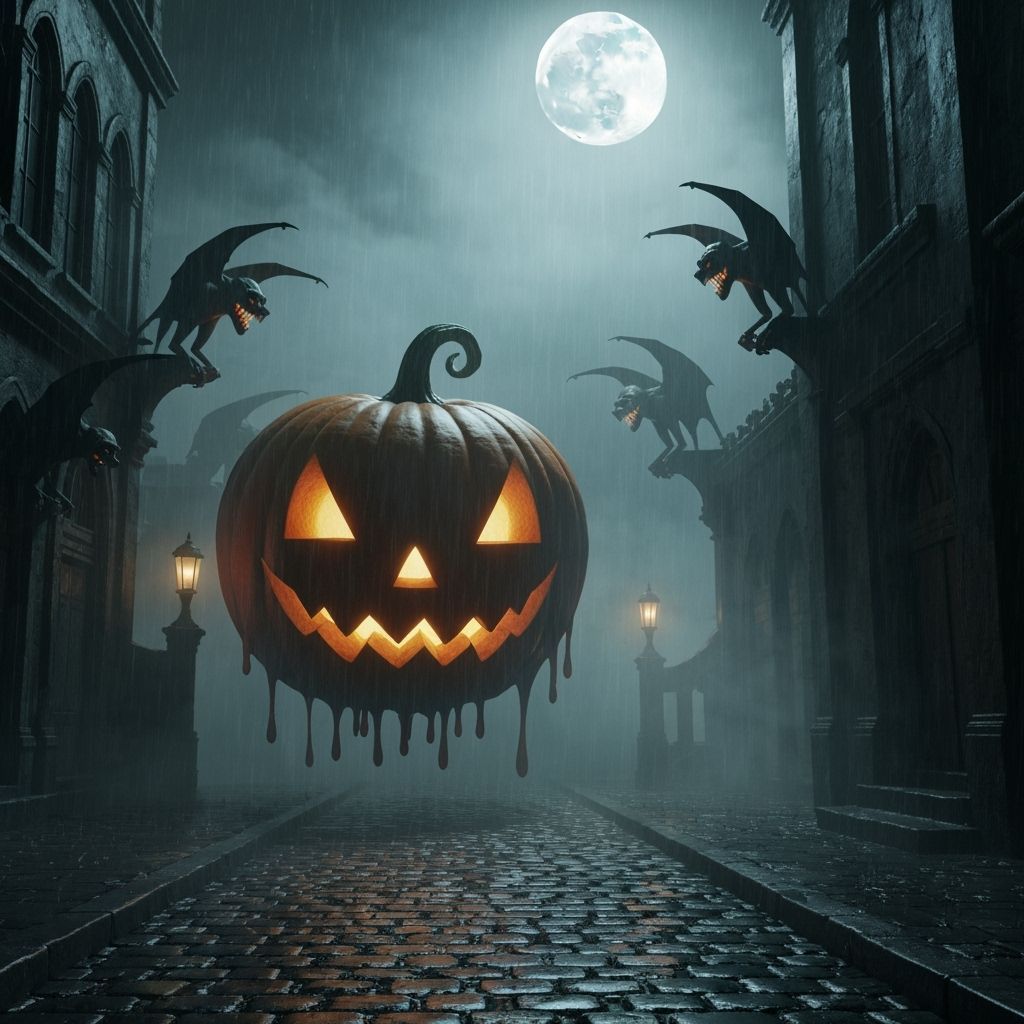 Halloween Noir Scene with Giant Jack-o'-Lantern