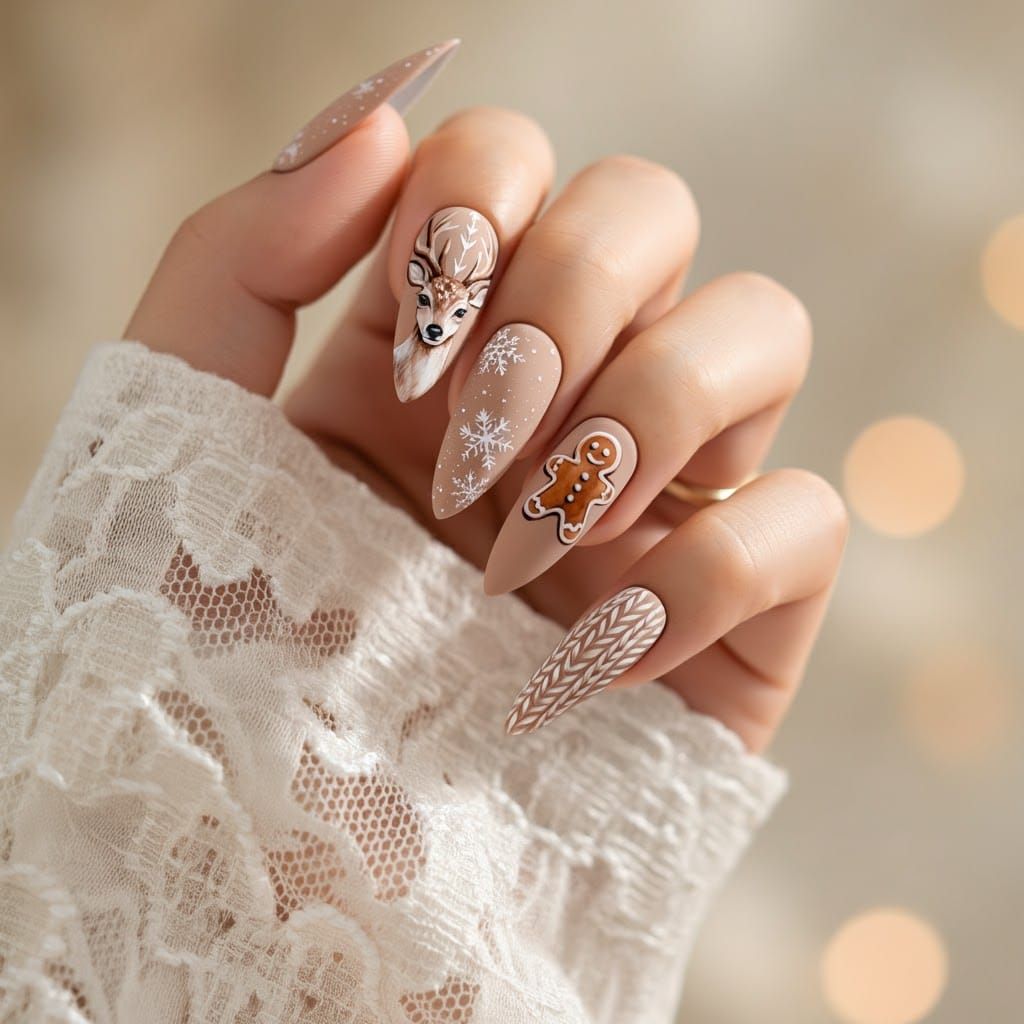 Christmas Nail Art in Watercolor Style