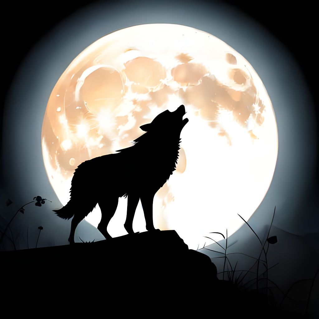 Howling Wolf Silhouette in Shadow Art Style