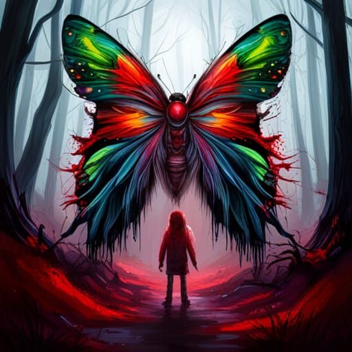 Horror Mutant Butterfly in Wicked Forest: Graffiti Art