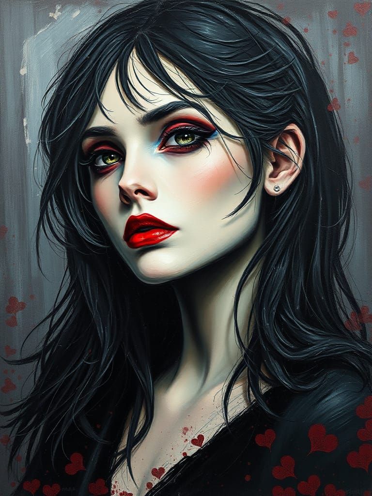 Gothic Vampire Woman in Expressive Oil Painting