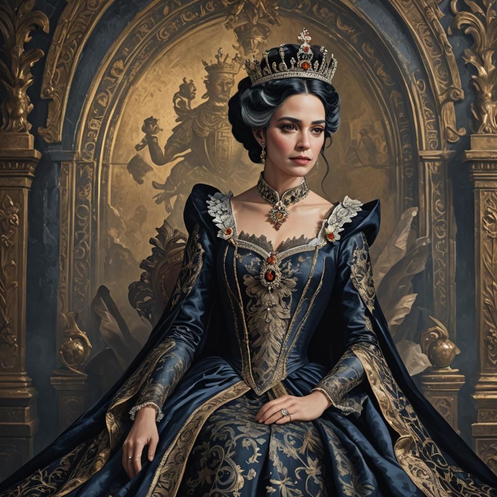 Queen Consort Portrait in Detailed Matte Painting Style