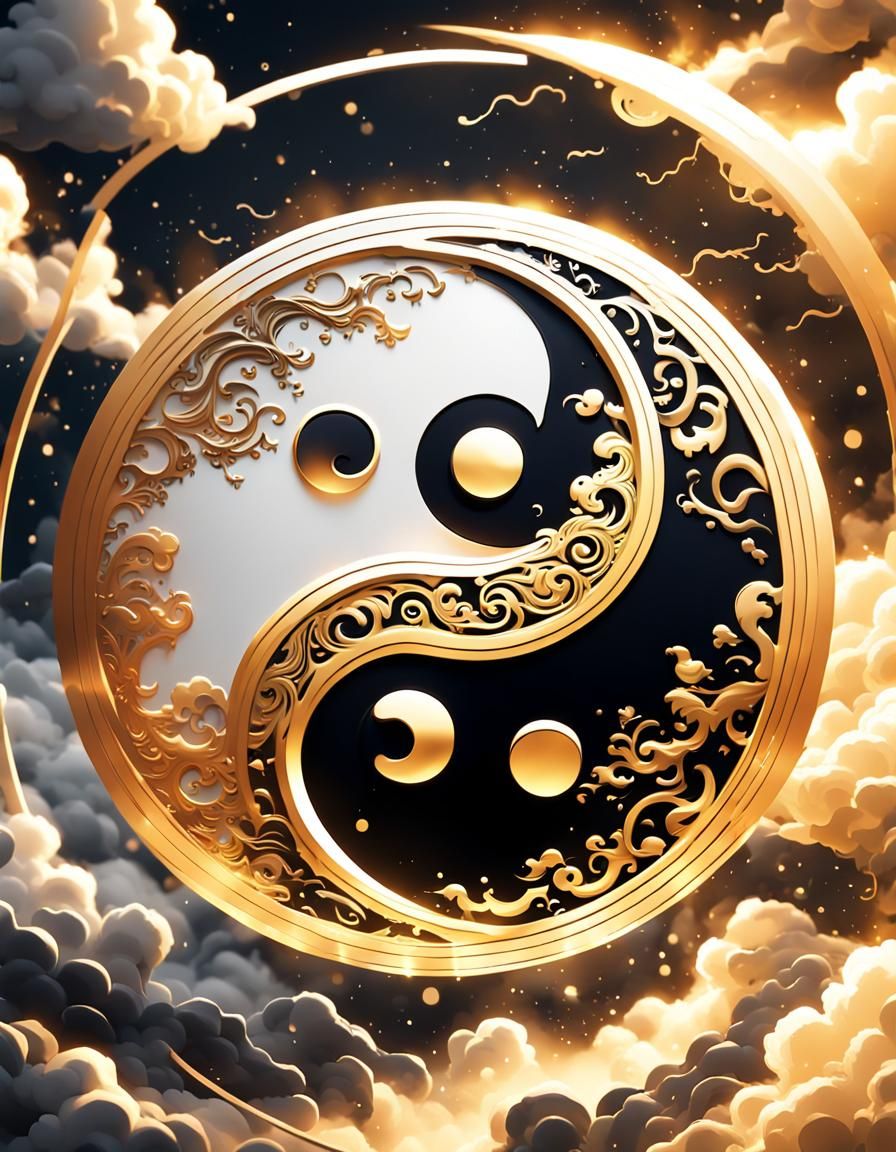 Golden Yin Yang Symbol in Digital Art