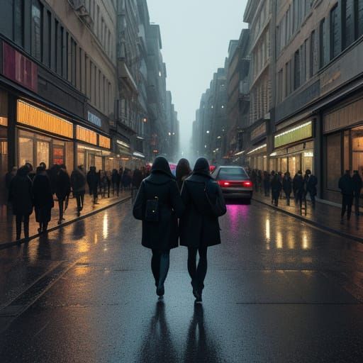 Cinematic City Street Scene with Ordinary People