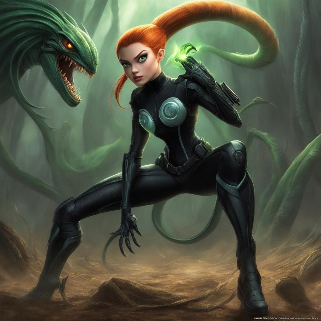 Horrific Kim Possible as a Cyberpunk Xenomorph