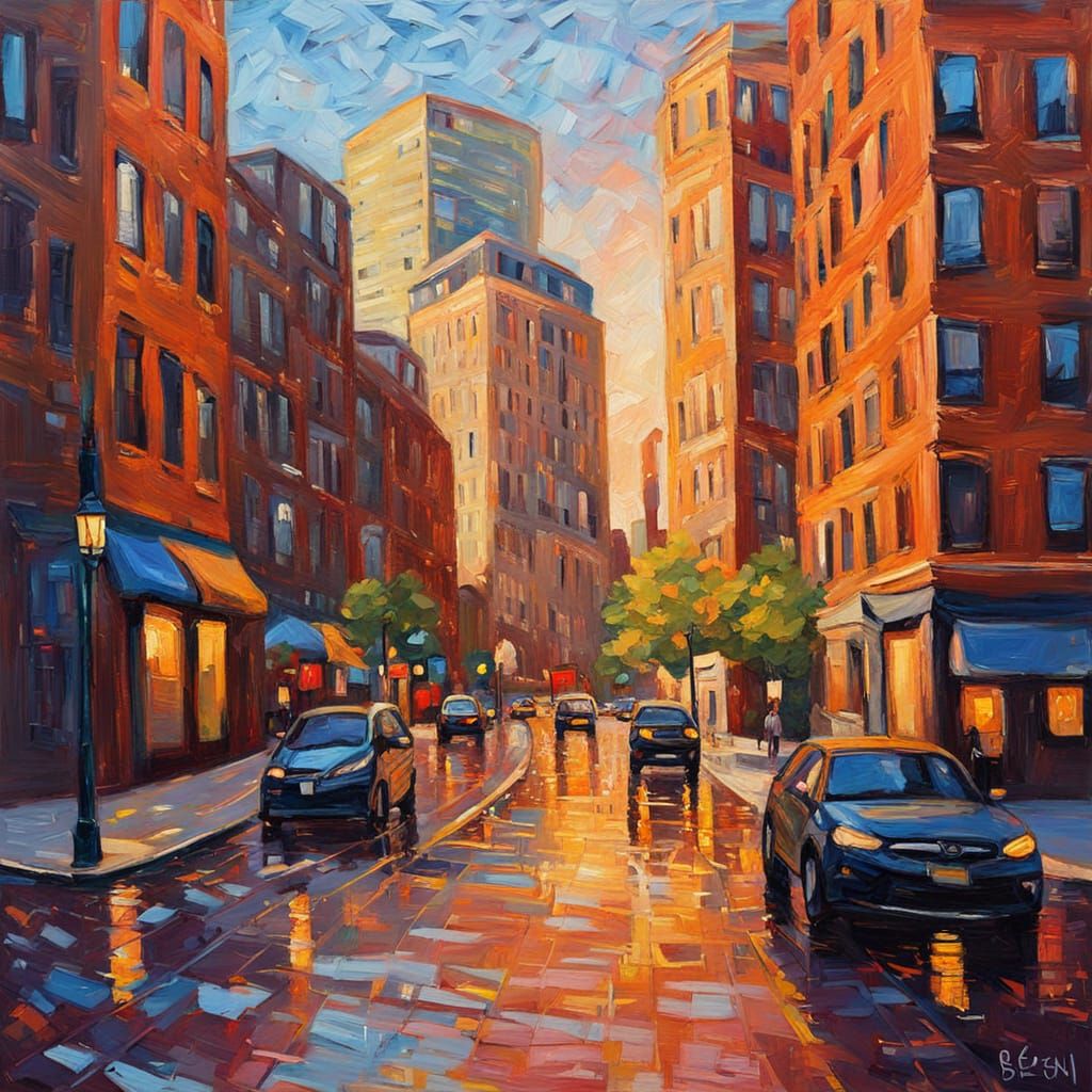 Boston Cityscape in Expressionist Impasto Style