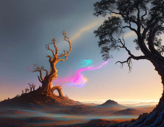 Surreal Oil Painting of a Woman in a Dreamlike Landscape