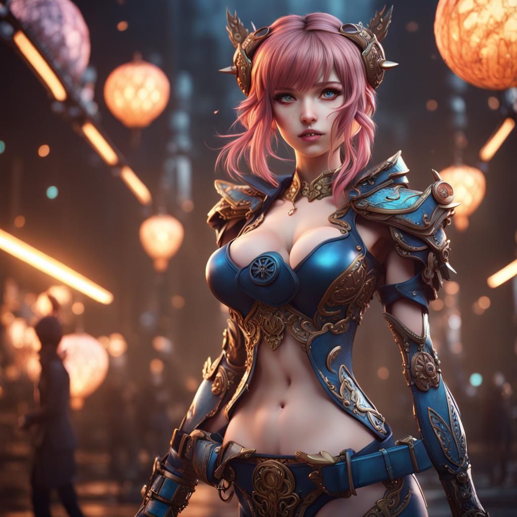 Anime Bombshell Girl in Detailed Matte Painting