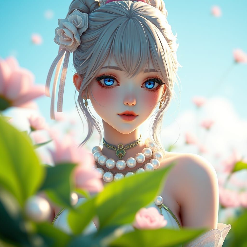 Elegant Anime Concept Art of a Pearl Girl