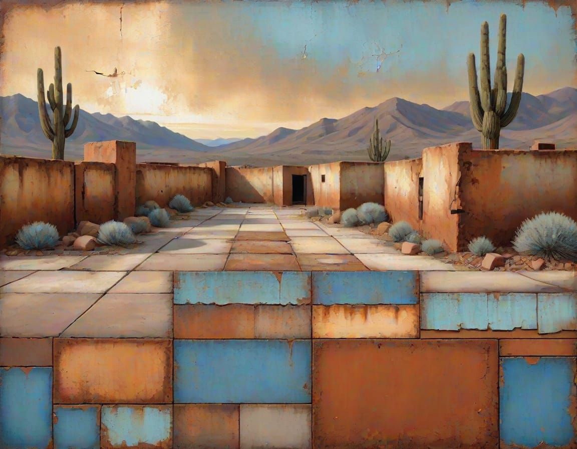 Earthy Landscape Made of Corroded Squares in Painting Style