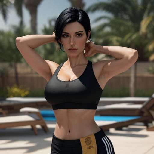 Beautiful Woman Doing Yoga in Backyard: Hyperrealistic