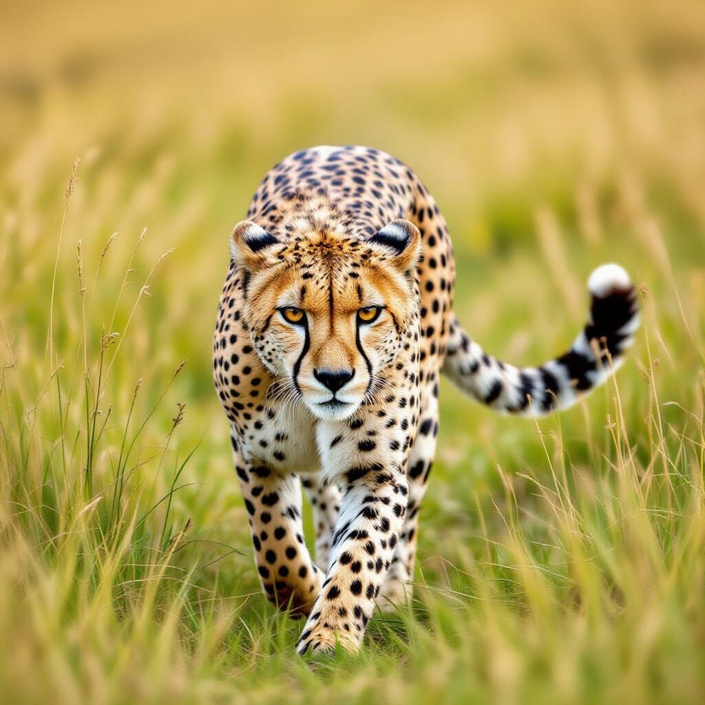 Cheetah Prowling in Tall Grass, African Landscape