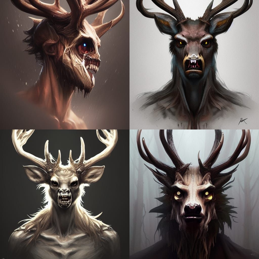 Scary Deer Wendigo Monster Portrait