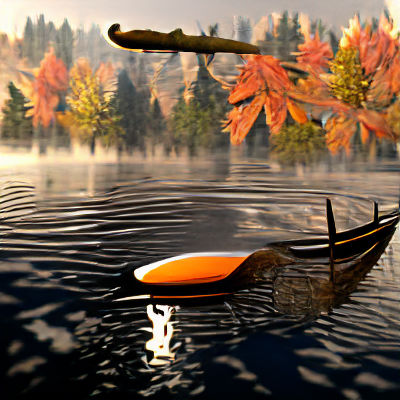Canoe on Calm Autumn Lake: Photorealistic Rendering