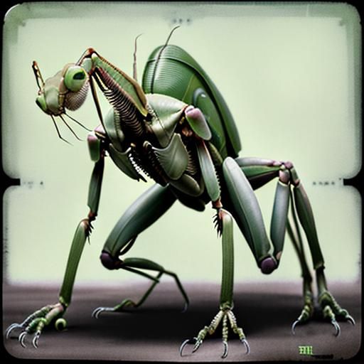 Post-Apocalyptic Transparent Praying Mantis in Industrial Se...