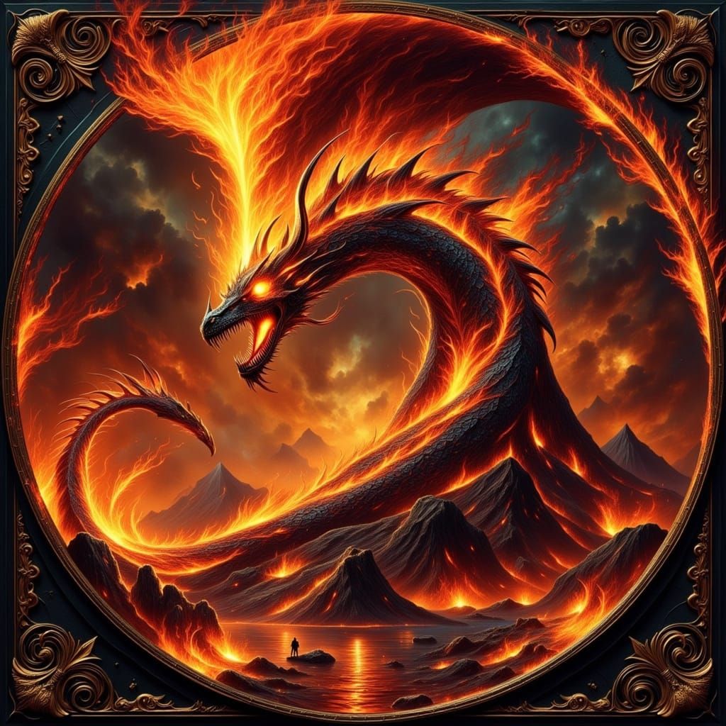 Fiery Dragon Emerges from Volcano in Hyper-Realistic Style