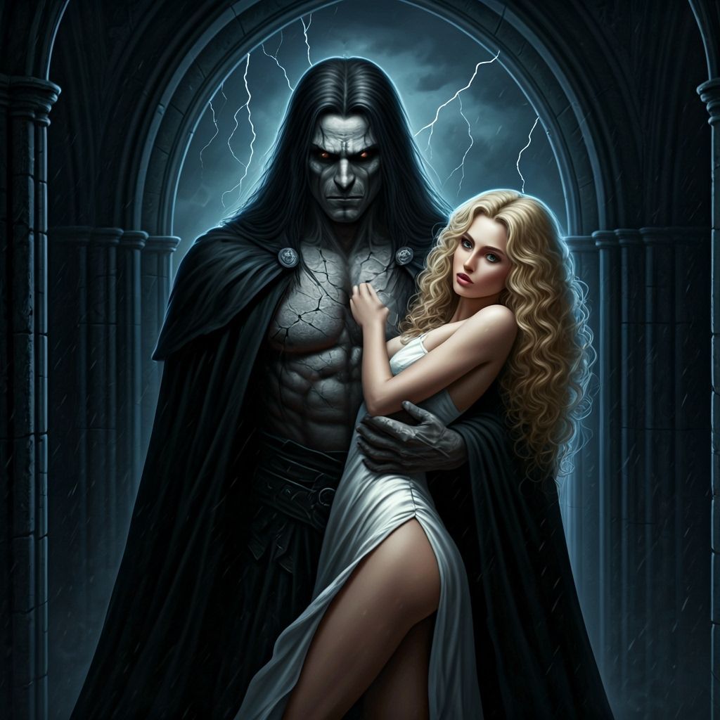 Dark Fantasy Man with Lightning Hair in Castle