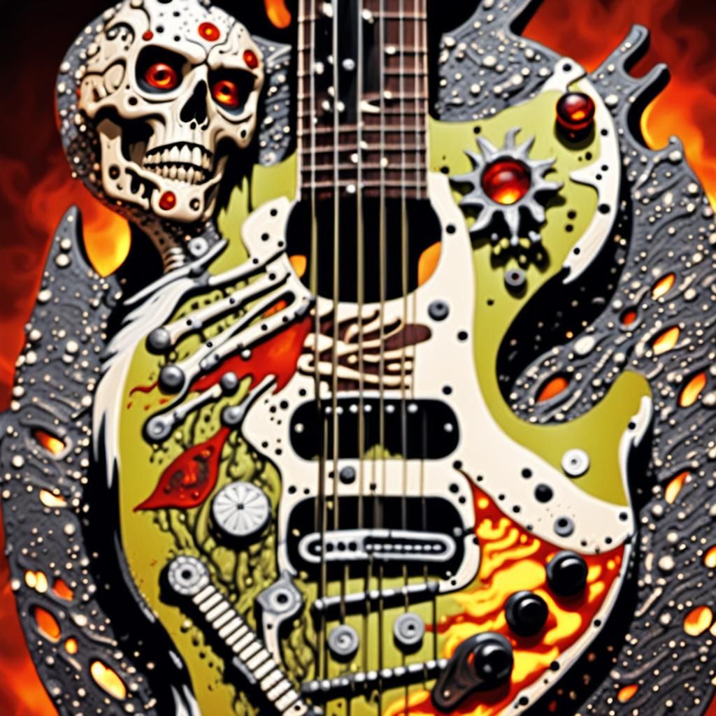 Satan Forges a Skeleton Guitar in Hellfire