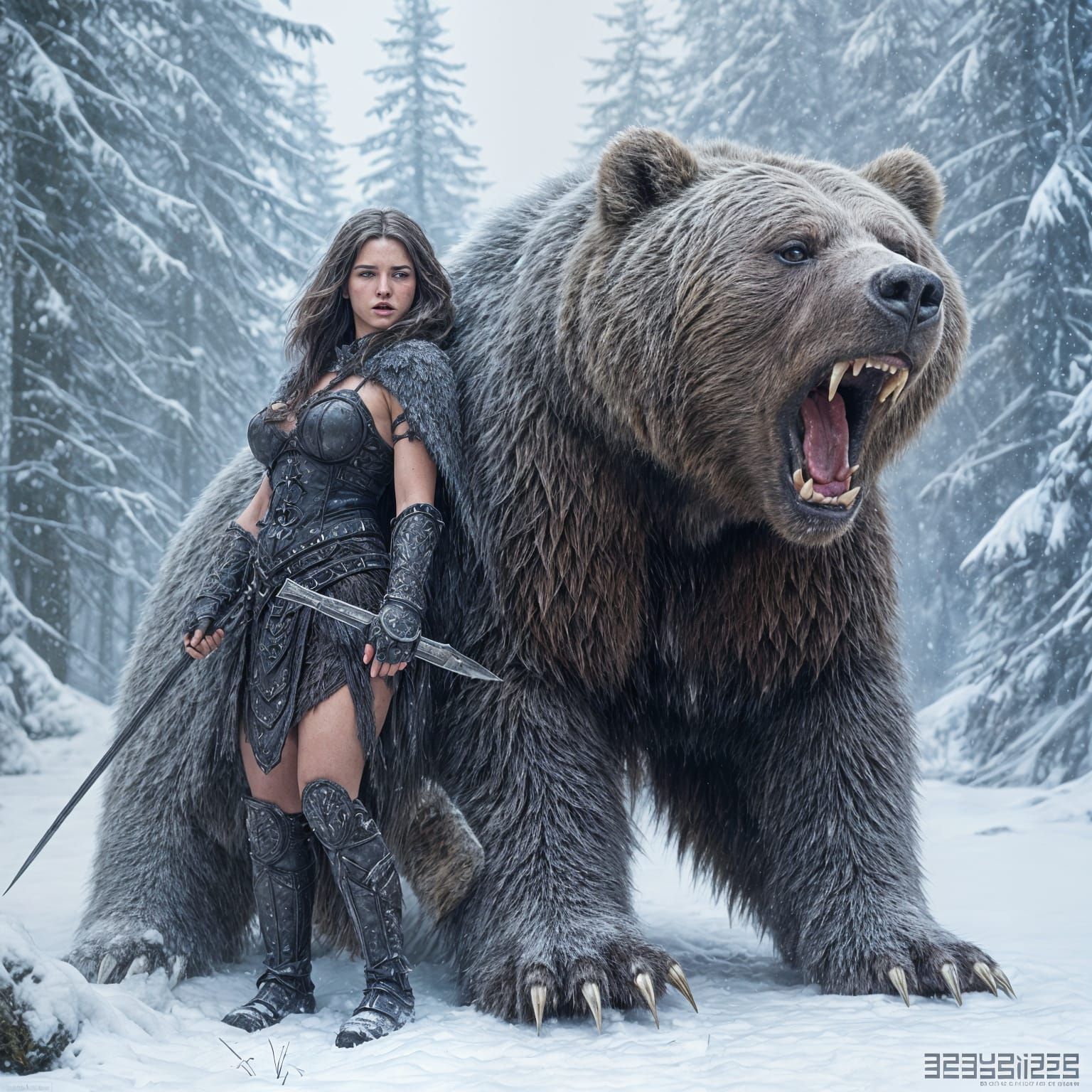 Hyperrealistic Grizzly Bear Protects Warrior Woman