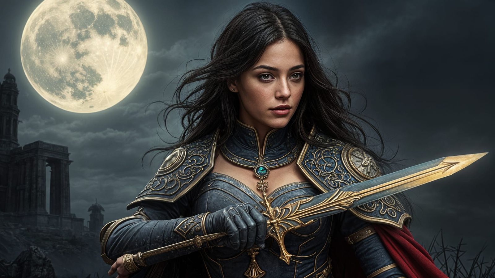 Ethereal Warrior in Dark Fantasy Landscape