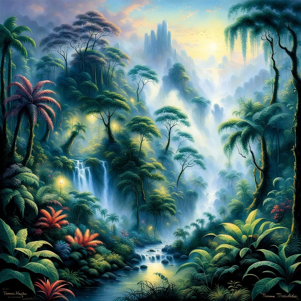 Ethereal Tropical Rainforest in Sunlight: Hyperdetailed Fant...