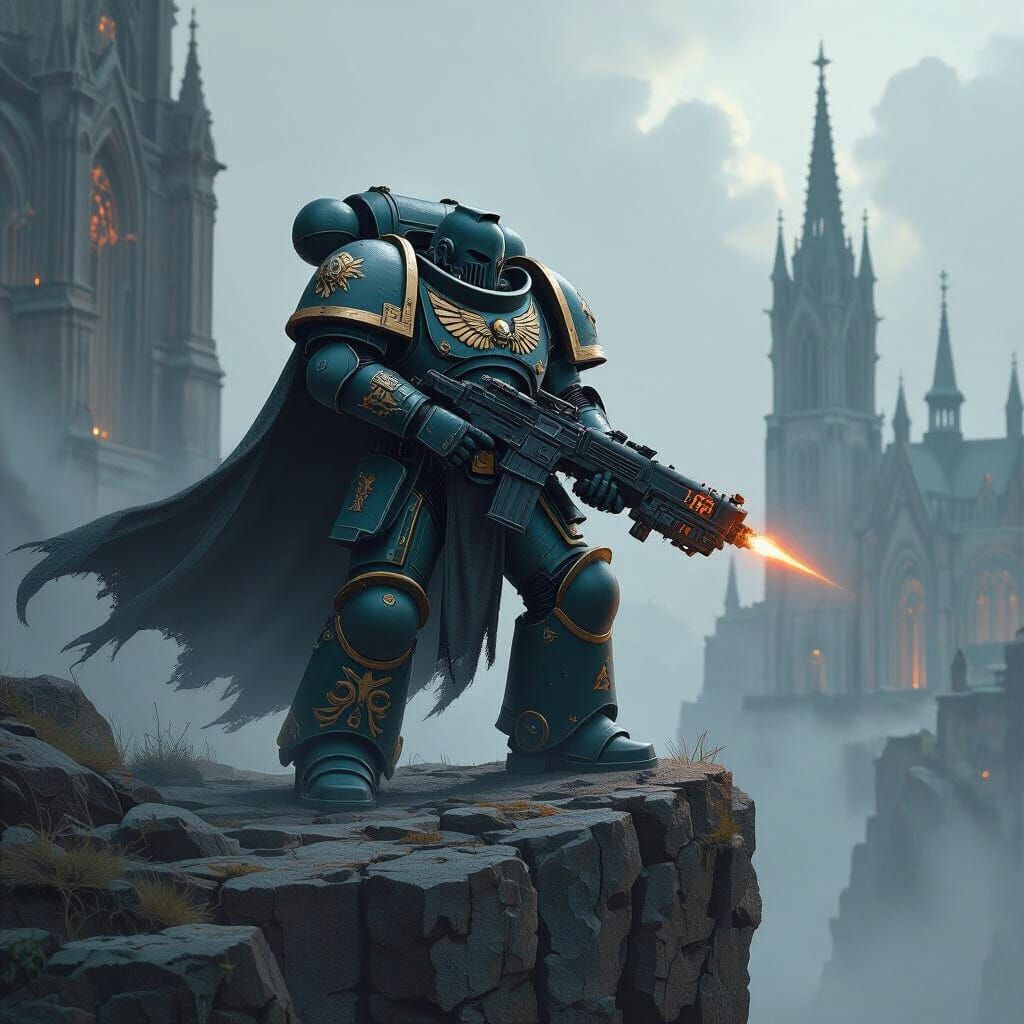 Dark Angels Space Marine in Grimdark Gothic Setting