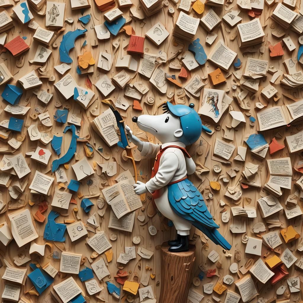 Intricate Wood Sculpture of Child's Drawing: Splash Art