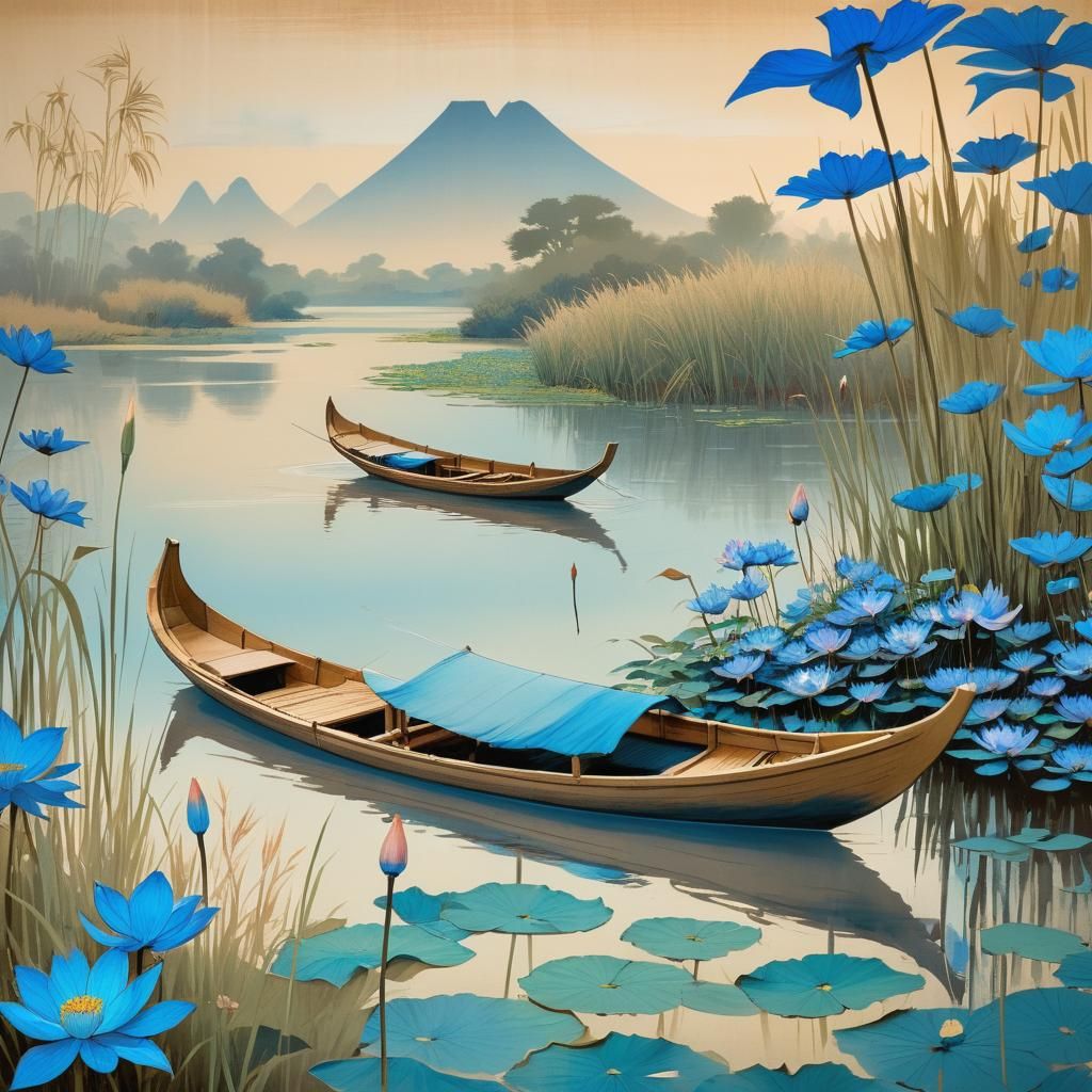 Ancient Egypt landscape depicting a serene and enchanting sc...