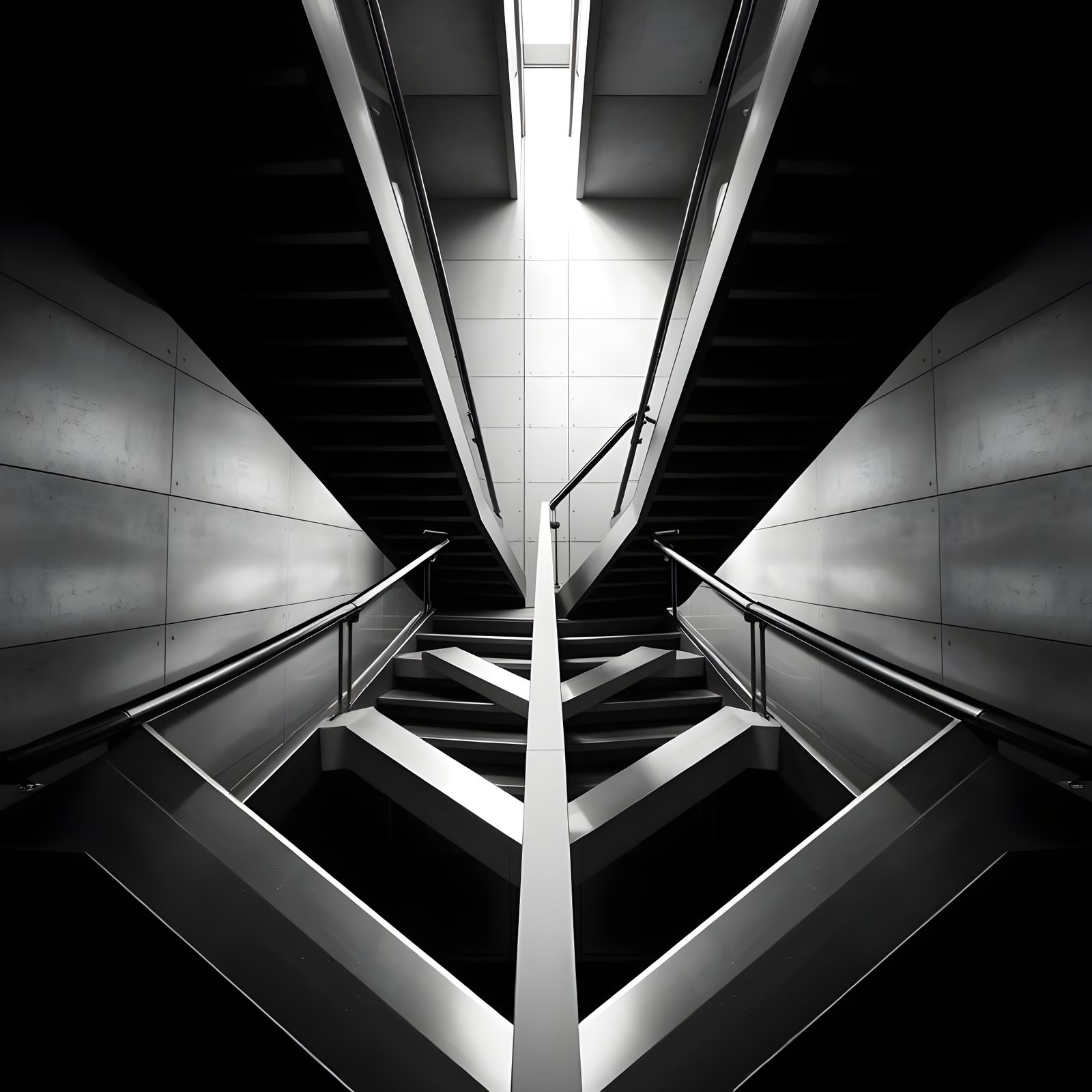 Symmetrical Industrial Staircase in Monochrome