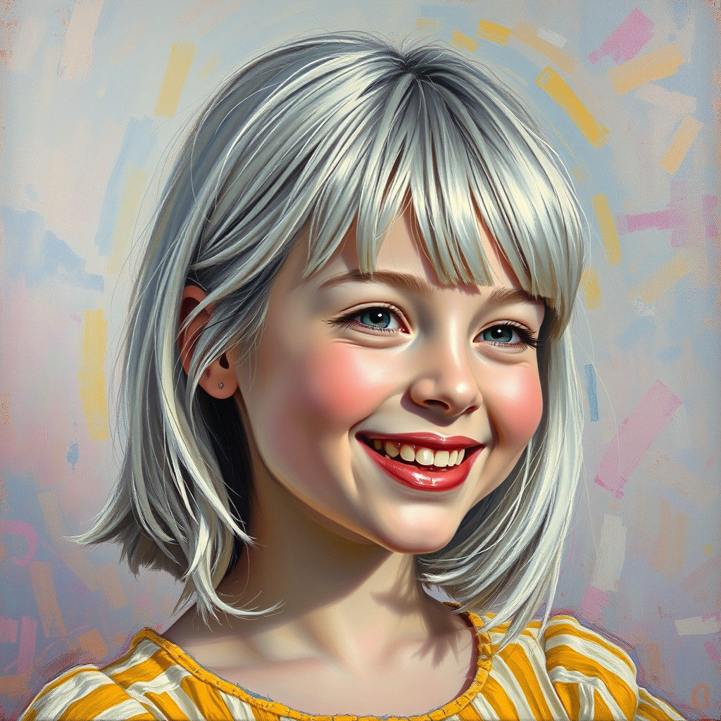 Silver-Haired Girl Portrait as Impasto Acrylic Painting