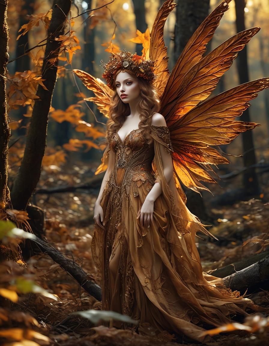 Curious Autumn Fairy in Golden Forest