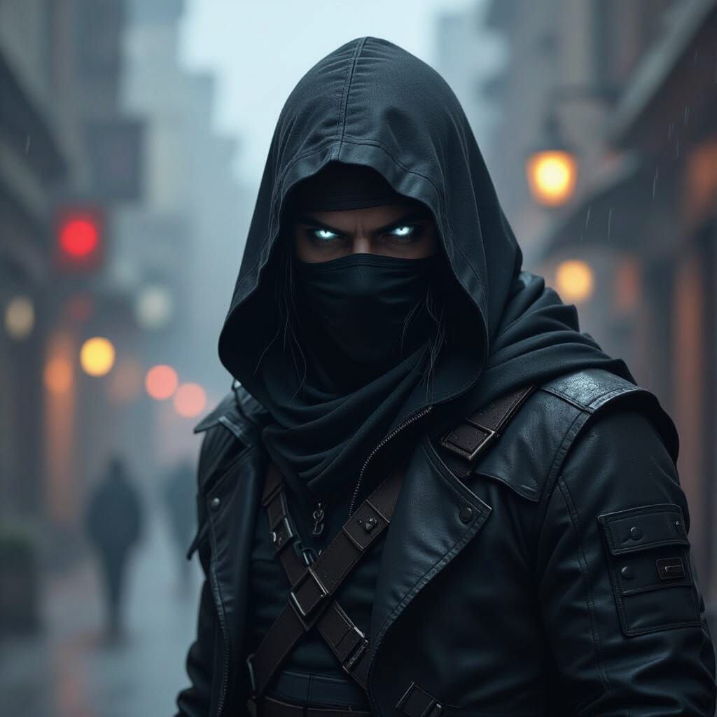 Noir Assassin with Piercing Gaze