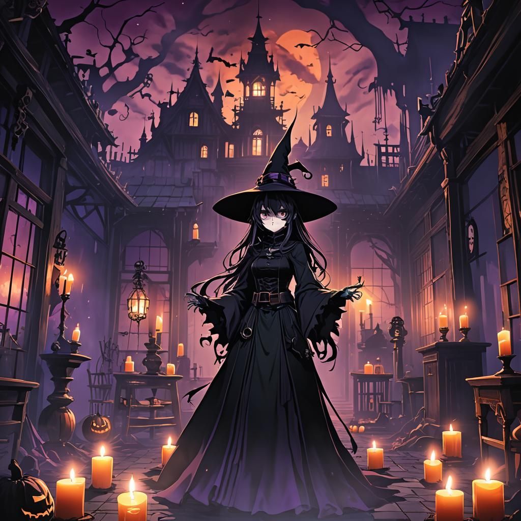 Eerie Anime Witch in Haunted House Key Visual
