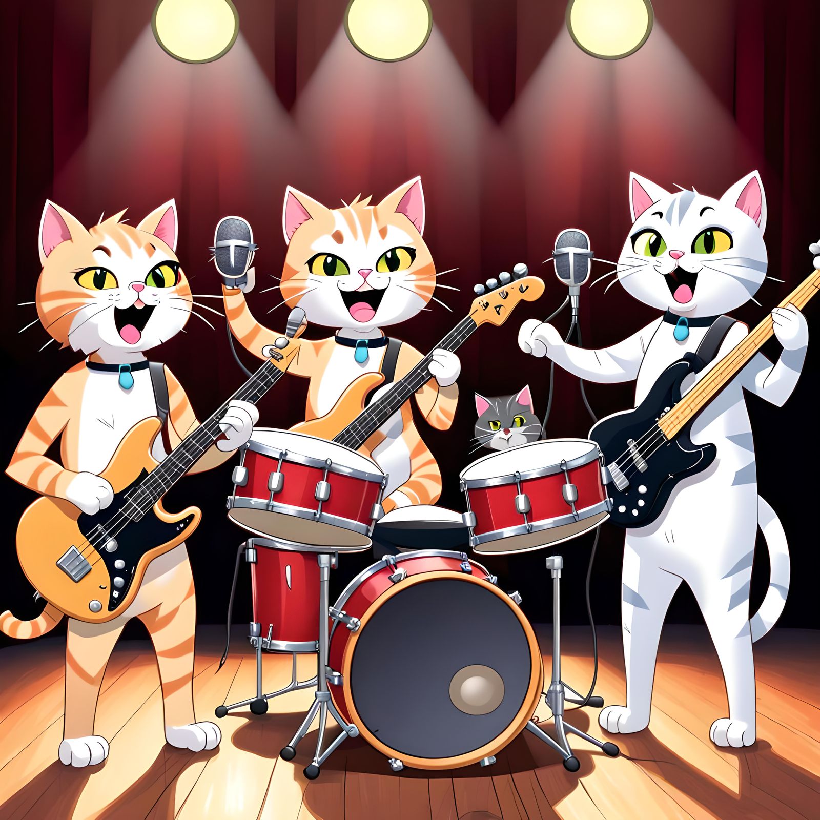 Cartoon Cat Band Rocks Out