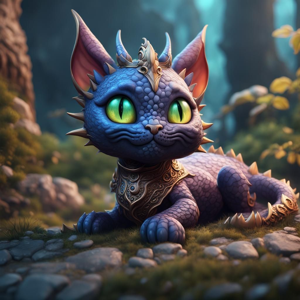 Cute Dragon Cat Fantasy Concept Art