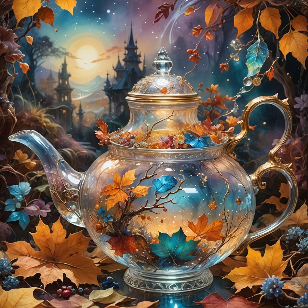 Autumn Landscape Pours Out of Crystal Teapot