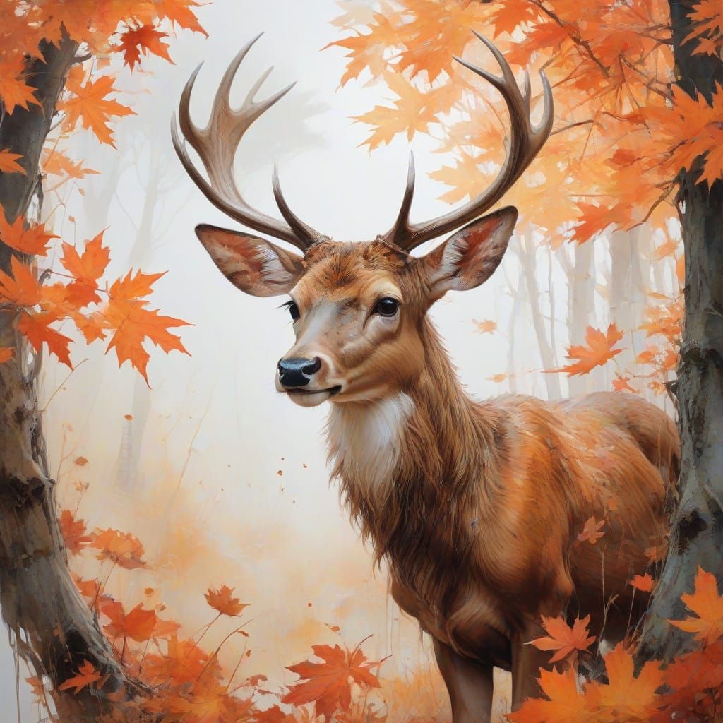 Enchanting Fantasy Deer in Autumn Maple Forest