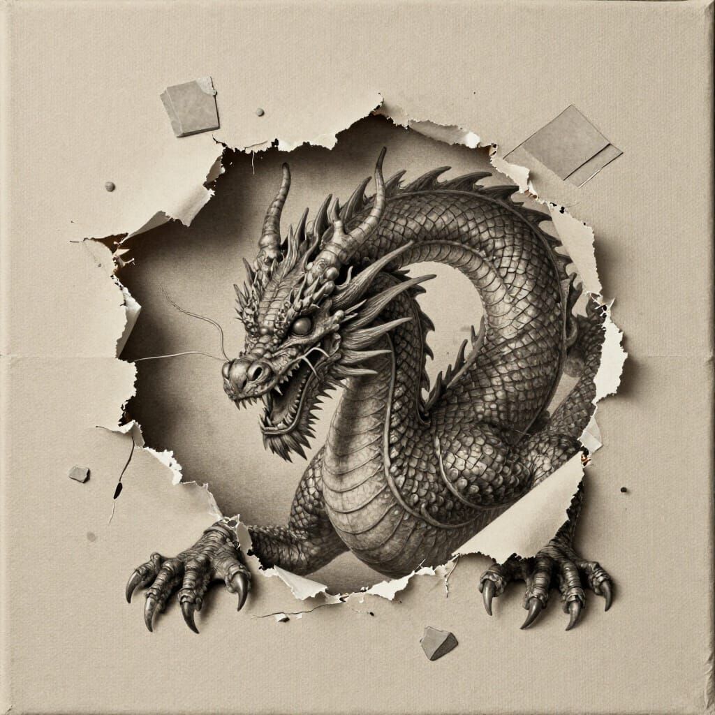 Dragon Breaks Free From Canvas in Dynamic Artwork