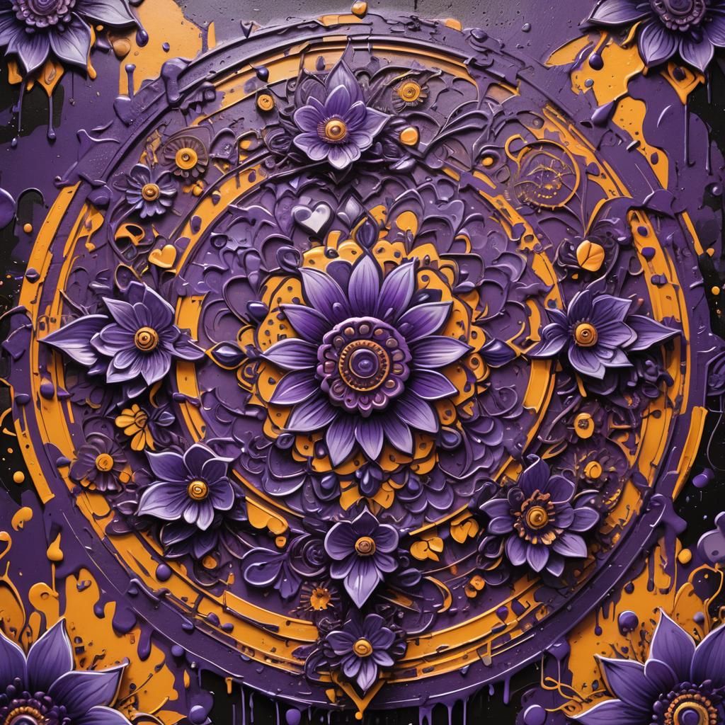 Purple Floral Mandala in Graffiti Street Art Style