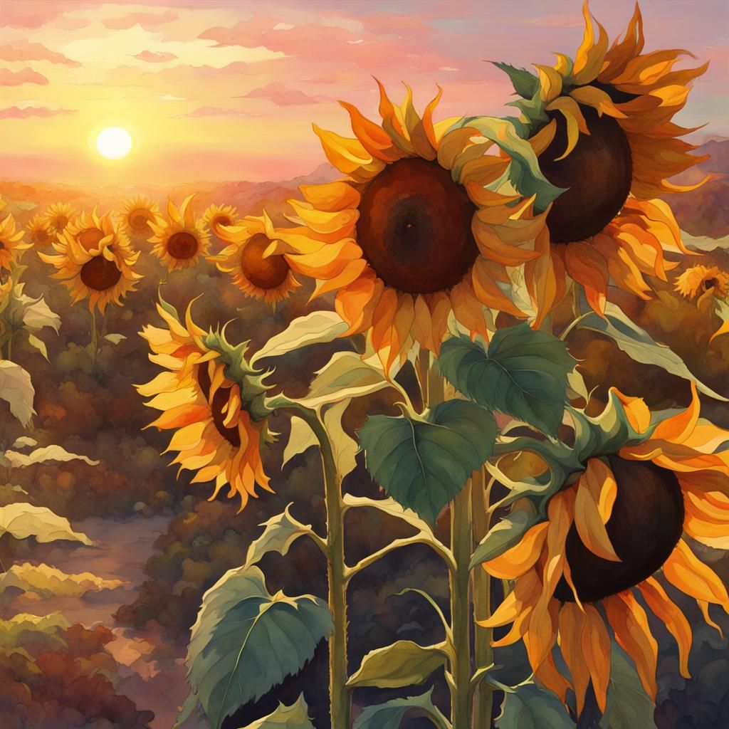 Sunflowers at Dawn: Watercolor Concept Art
