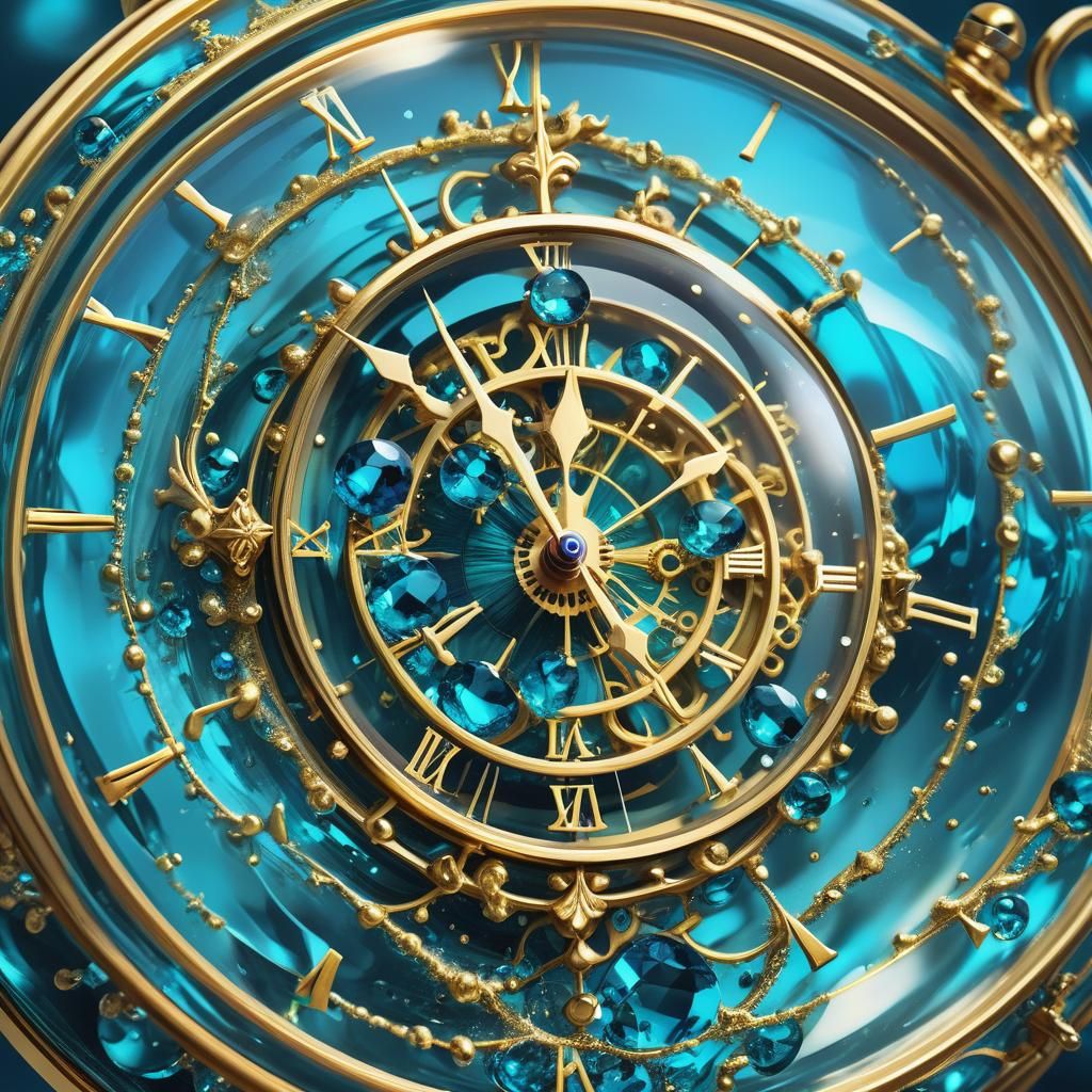Jeweled Clock Encased in Water Droplet: Surreal Macro