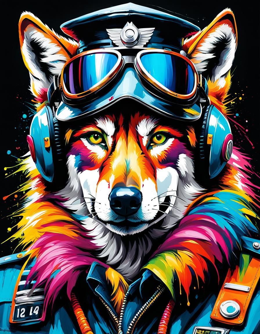 Colorful Wolf Pilot with Graffiti Art Makeup