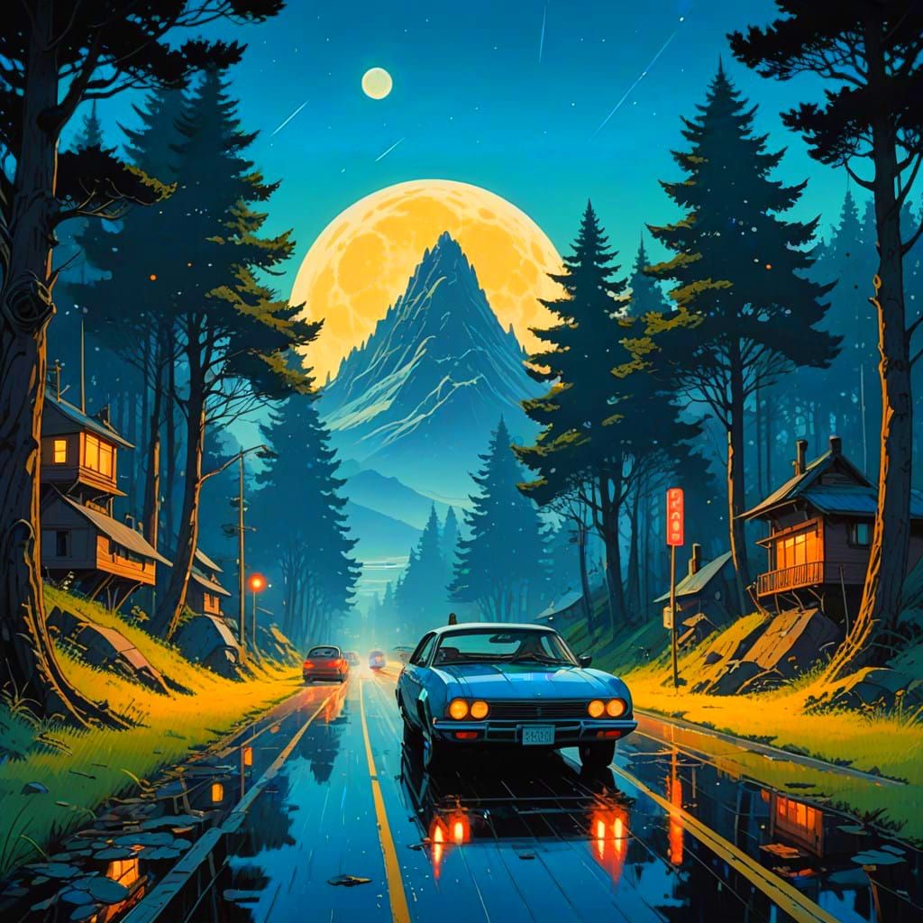 Surreal Landscape with Hedgehogs in a Whimsical Highway Scen...