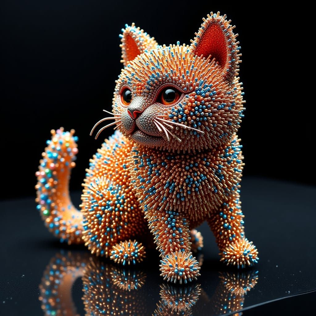 Fluffy Persian Cat Made of Colorful Pins
